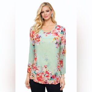 Sunny Leigh Tunic Women's Long Sleeve Floral Mint Green Size Small